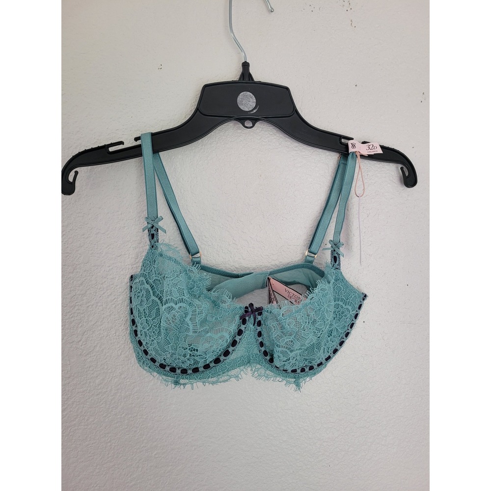 Victoria's Secret Dream Angels 32D Unlined Lace Bra Seafoam Push Up No Pad #12